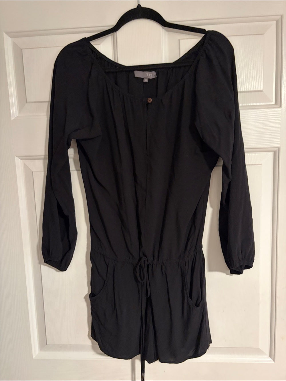 TYSA Black Long-Sleeve Drawstring Waist Romper